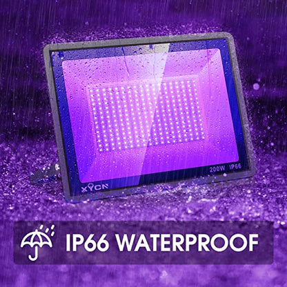 YANYCN 200W 4 Pack LED Black Light, Outdoor Blacklight Flood Lights with Plug and Switch, IP66 Rated for Glow in The Dark, Halloween Party, Body Paint, Aquarium - size: 4pack 200W led black light