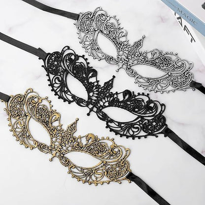 3 Pcs Masquerade Mask for Women Fun Lace Masks | Mascarade Headpiece, Disguise, For Costume Parties, Mardi Gras - color: Black, Gold, Silver