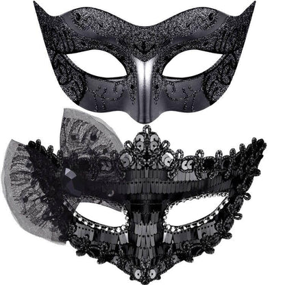 SIQUK Couple Masquerade Masks Set Venetian Party Mask Costume Mask - color: Bow Black