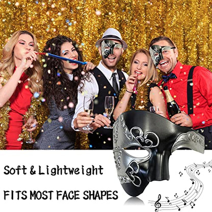 Erythem Masquerade Mask for Men Phantom of The Opera Half Face Mask Venetian Phantom Mask for Halloween Costume Party - color: Phantom Black Silver