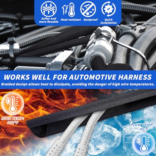 15ft - 1/4in Split Braided Sleeve Cable Management, Self-Wrapping | Flexible loom tubing protects wires from abrasion and heat. Great for automotive, TV, computer, and home electrical use. - size: 1/4inx15ft
