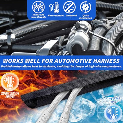 30ft - 3/8in Split Braided Sleeve Cable Management, Self-Wrapping | Flexible loom tubing protects wires from abrasion and heat. Great for automotive, TV, computer, and home electrical use. - size: 3/8inx30ft