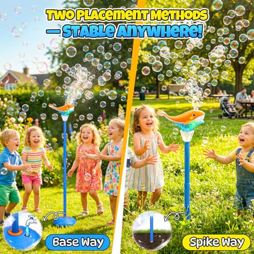 Standing Bubble Machine for Kids Outdoor, Whale Bubble Torch with Light Music Lamp, 47" Adjustable Height Automatic Bubble Blower Maker Tower Fountain for Party,Stand Up Outside Handheld Lanterns Toys