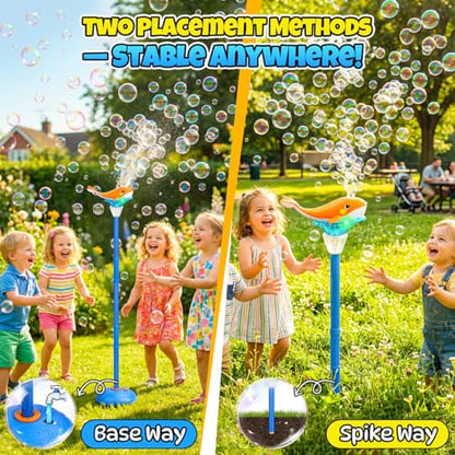 Standing Bubble Machine for Kids Outdoor, Whale Bubble Torch with Light Music Lamp, 47" Adjustable Height Automatic Bubble Blower Maker Tower Fountain for Party,Stand Up Outside Handheld Lanterns Toys