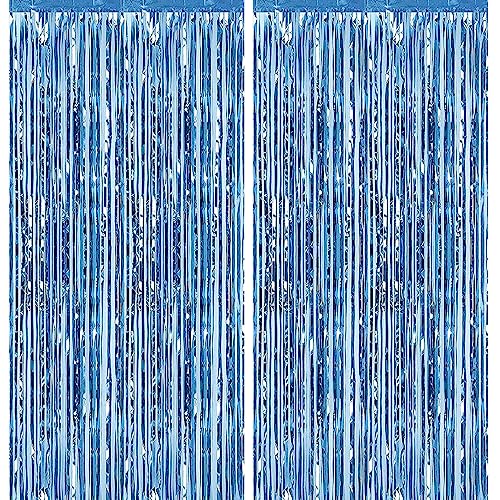 2 Pack 3.28 ft x 6.56 ft Light Blue Tinsel Curtain Party Backdrop - Metallic Foil Fringe Backdrop Door for Halloween, Christmas, Birthday Graduation Wedding Party Streamers Photo Backdrop. - color: Light Blue - 3.28 ft x 6.56 ft