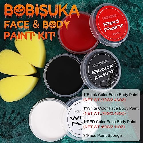 BOBISUKA White Black Red Face Body Paint with 3PCS Sponges Face Painting Kit for Adult Large Capacity Oil Based Paints Palette For Halloween Makeup Clown Joker Devil Cosplay SFX Costume Party - color: SET 03