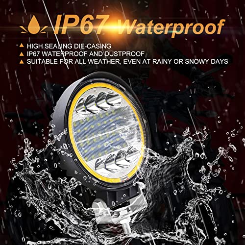 2PCS 4.5''LED Light Pods, 72W Round Spot Flood Combo Work Lights Off Road Fog Driving Lights with Halo LED Pods for 4x4,SUV,ATV,Tractor,Truck. (Yellow Halo) - color: Yellow Halo