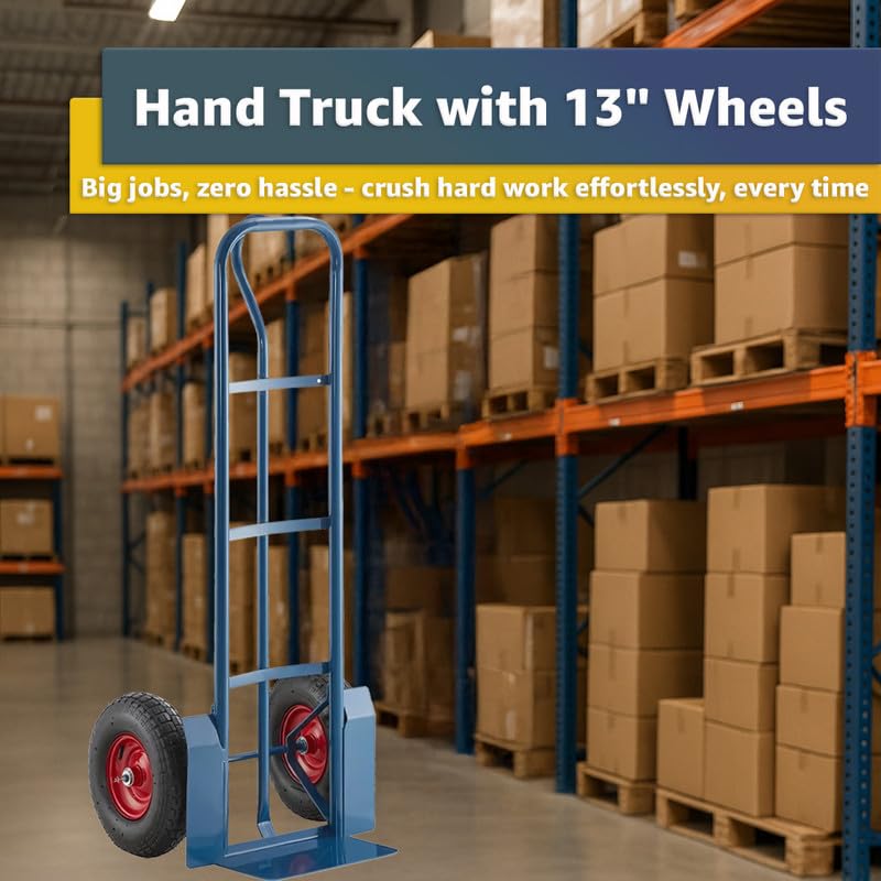 Heavy-Duty Commercial 660 lb Hand Truck Dolly with 13" Pneumatic Wheels, Steel Cart with Handle and Toe Plate, Ideal for Warehouse, Moving, Delivery, Blue - color: Blue, size: 660lb.
