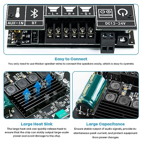 ZK-TB21 Bluetooth 5.0 50W+50W+100W 2.1 Channel Subwoofer Amplifier Board TPA3116D2 HiFi Treble and Bass Control Stereo Digital Audio Amp Board for Home Theater DIY Speakers - style: ZK-TB21