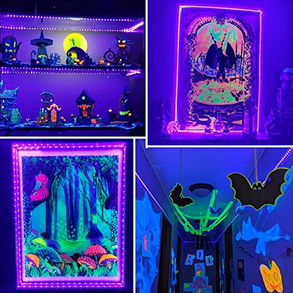 6.6ft 120 LED Black Light Strips, Battery Operated UV LED Strip for Glow Party, Halloween, Glass, Poster, Painting, Battery Not Included