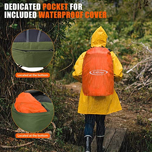 G4Free 35L Hiking Backpack for Women Men, Water Resistant Outdoor Sports | Nylon Water Resistant, 35L (19.7"*12.6"*8.7"), Camping, Climbing, Travel Daypack, Lightweight backpack with Rain Cover - color: Army Green