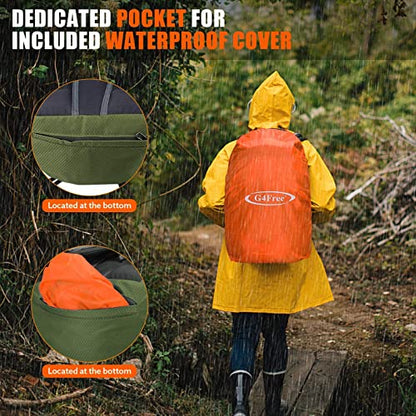 G4Free 35L Hiking Backpack for Women Men, Water Resistant Outdoor Sports | Nylon Water Resistant, 35L (19.7"*12.6"*8.7"), Camping, Climbing, Travel Daypack, Lightweight backpack with Rain Cover - color: Army Green