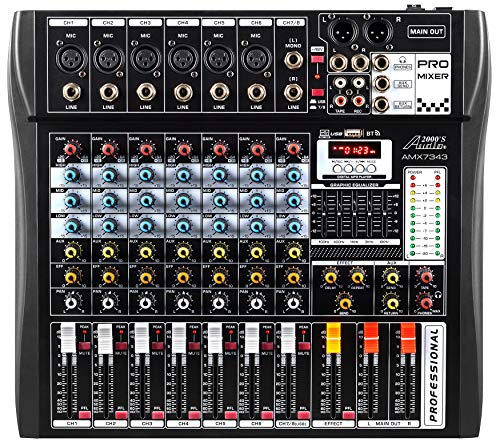 Audio2000'S AMX7343 Eight-Channel Audio Mixer with USB Interface and Sound Effect