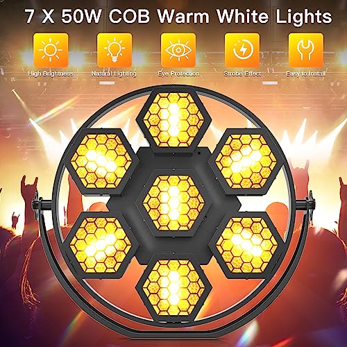 7X50W COB Hexagonal Retro Stage Lights with RGB 63LED DMX Aluminum Background Wash Strobe Par Light for Stages Wedding DJ Party Club Disco Event Church