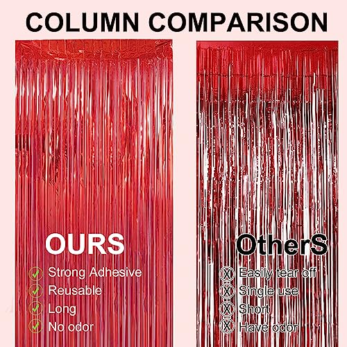 2 Pack 3.28 ft x 6.56 ft Red Tinsel Curtain Party Backdrop - Metallic Foil Tinsel Fringe Backdrop Door Fringe for Halloween, Christmas, Birthday Graduat - color: Red - 3.28 ft x 6.56 ft