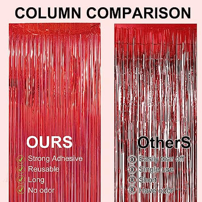 2 Pack 3.28 ft x 6.56 ft Red Tinsel Curtain Party Backdrop - Metallic Foil Tinsel Fringe Backdrop Door Fringe for Halloween, Christmas, Birthday Graduat - color: Red - 3.28 ft x 6.56 ft