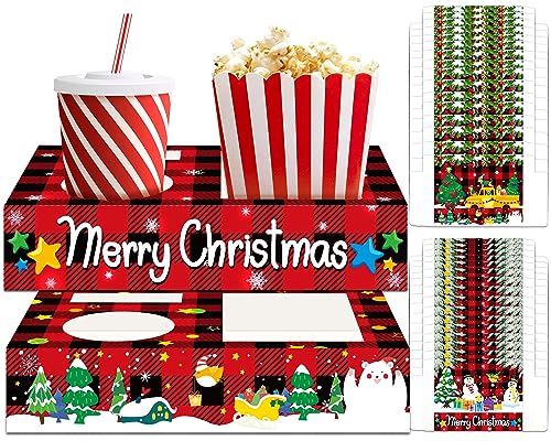 32pcs Christmas Party Supplies Movie Night Snack Trays Hold Popcorn Candy Food Drink, Merry Christmas Movie Theater Popcorn Holder Decorations for Kid's Birthday Party Concession Stand Family - style: Christmas Movie Night