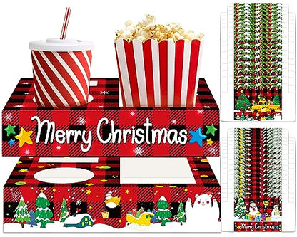 32pcs Christmas Party Supplies Movie Night Snack Trays Hold Popcorn Candy Food Drink, Merry Christmas Movie Theater Popcorn Holder Decorations for Kid's Birthday Party Concession Stand Family - style: Christmas Movie Night