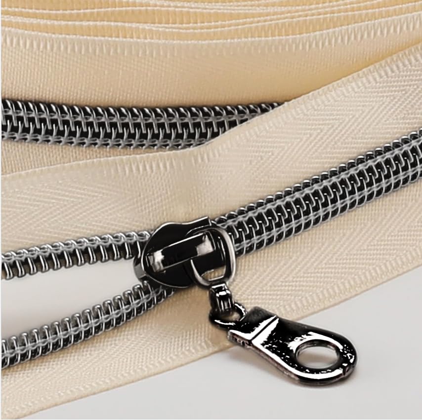 The Yards Bulk Zipper(#5), Beige Nylon Coil with Gunmetal Teeth, 10PCS Sliders for DIY Sewing Craft Bags - color: Gunmetal-Beige