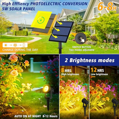 T-SUNUS Solar Spot Lights Christmas 6-in-1 Outdoor Warm White 3000K for Tree Lawn Driveway Pathway Halloween - color: Yellow