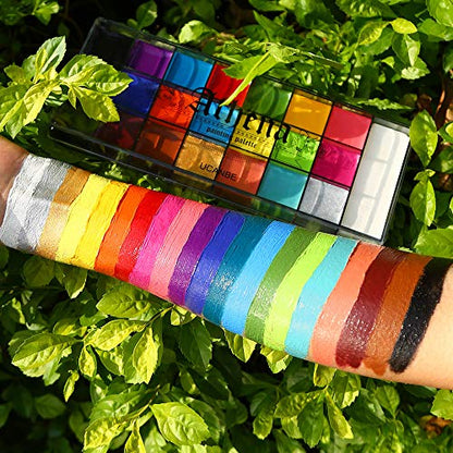 UCANBE Athena Face Body Painting Kit - 20 Color Large Deep Pan Paint, 24 Stencils, 2pcs Brushes, Professional Oil Based SFX Makeup Palette for Art, Theater, Halloween, Parties and Cosplay - color: Set #2