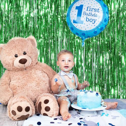 GCB Green Foil Fringe Backdrop Curtain, Metallic Tinsel Streamers, 2 Pack | Green Foil Curtain, Birthday Party Decorations, Christmas, St. Patrick's Day, Photo Booth, Wedding Baby Shower Holiday Events - color: Green