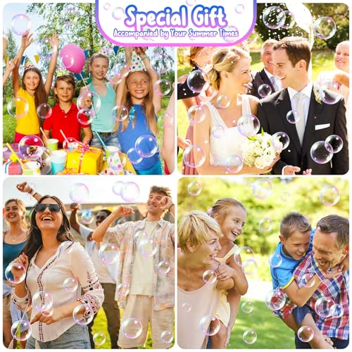 Bubble Machine with Remote Control, 360° Automatic Rotation & 7 RGB Lights Rechargeable Bubbles Machine for Kids Boys Girls, Portable Bubble Machine for Parties Wedding Birthday Outdoor