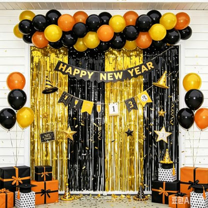 Ishua 2pcs Foil Fringe Curtains Black and Gold, 3.3x6.6ft Tinsel Streamer Backdrops Foil Fringe Curtains for Birthday, Graduation Party (Gold and Black) - color: Gold and Black