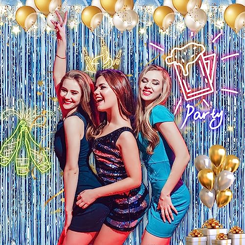 2 Pack 3.28 ft x 6.56 ft Light Blue Tinsel Curtain Party Backdrop - Metallic Foil Fringe Backdrop Door for Halloween, Christmas, Birthday Graduation Wedding Party Streamers Photo Backdrop. - color: Light Blue - 3.28 ft x 6.56 ft