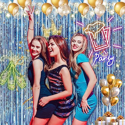 2 Pack 3.28 ft x 6.56 ft Light Blue Tinsel Curtain Party Backdrop - Metallic Foil Fringe Backdrop Door for Halloween, Christmas, Birthday Graduation Wedding Party Streamers Photo Backdrop. - color: Light Blue - 3.28 ft x 6.56 ft