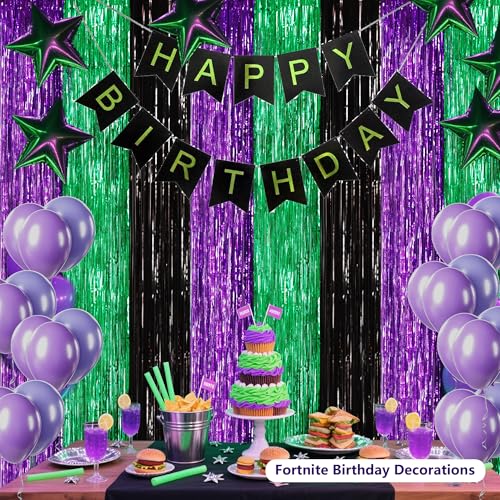 BEISHIDA 3Pcs Purple Green Black Door Streamer Backdrop Foil Fringe Tinsel Curtains Backdrops for Monster Truck Theme Birthday Party, Halloween Party Supplies (3.28 ft x 6.56 ft) - color: 3 Pack-purple Green Black