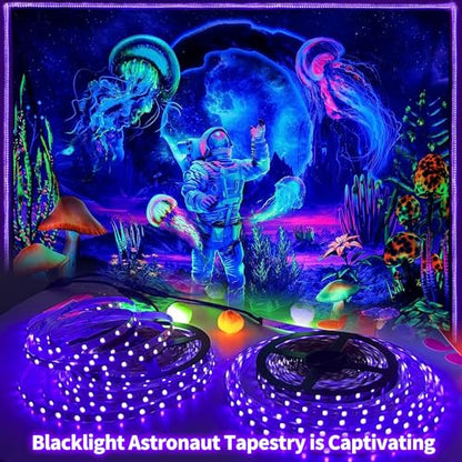 66 Foot Black Light Strips & Remote, Dimmable Flexible 1200 LEDs | 12V Blacklights Strip for Halloween Glow Party Body Paint Birthday Bedroom Room Fluorescent Tapestry Poster Indoor - size: 20 m