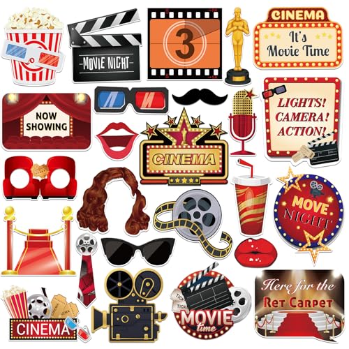 25pcs Hollywood Movie Night Photo Booth Props Oscar Themed Party Movie Star Photo Accessories Red Carpet Decoration