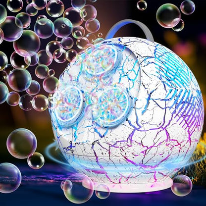 Weilim Spherical LED Bubble Machine for Kids, 45°/360° Rechargeable Blower | 4000+ Bubbles/Min Output, 5-Hour Play, ABS Body, 2 Concentrates for Parties, Birthdays, Weddings and Outdoor Fun - color: Spherical Crackle White