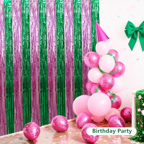 BEISHIDA Pink Green Door Streamers Backdrop Foil Fringe Tinsel Party Streamers Curtains Photo Backdrop for Birthday Graduation Wicked Party Decoations - color: 05-pink green
