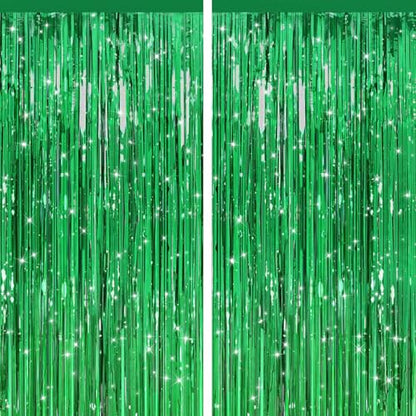 GCB Green Foil Fringe Backdrop Curtain, Metallic Tinsel Streamers, 2 Pack | Green Foil Curtain, Birthday Party Decorations, Christmas, St. Patrick's Day, Photo Booth, Wedding Baby Shower Holiday Events - color: Green