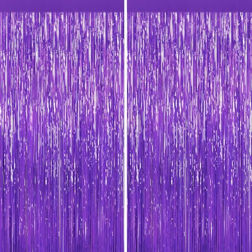 Purple Tinsel Backdrop, 2 Pack Foil Fringe Curtains for Party Decor - color: Purple, size: 39.4"W x 78.7"L (Pack of 2)