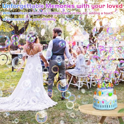 Panamalar Birthday Cake Bubble Machine, Automatic Bubble Blower for Kids Boys Girls 10000+ Bubbles Per Minute with Lights/Music/Solution, Party Cake Bubble Maker Toys for Birthday Outdoor Wedding Gift - color: Blue