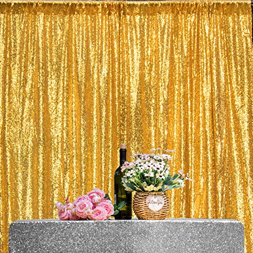 JYFLZQ Gold Sequin Backdrop Curtains for Party 2ft x 8ft 4Panel - color: Gold, size: 2 ft x 8 ft - 4 Panels