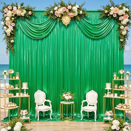 gogoparti 10x10FT Green Sequin Backdrop Curtain - 2 Panels of 5x10FT Wrinkle-Free Glitter Drapes for Photography, Birthdays, Weddings & Graduations - color: Green, size: 5FT x 10FT(2 panels)