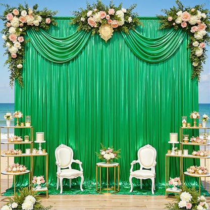 gogoparti 10x10FT Green Sequin Backdrop Curtain - 2 Panels of 5x10FT Wrinkle-Free Glitter Drapes for Photography, Birthdays, Weddings & Graduations - color: Green, size: 5FT x 10FT(2 panels)
