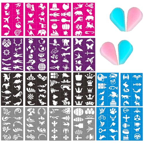 20PCS Temporary Tattoo Stencils, Paint Stencils Kit, Girl Boy Glitter Tattoos Stencils Pack for School Show Birthdays Halloween Christmas Party Favor Supplies (20 Sticky Stencils) - color: 20 Sticky Stencils