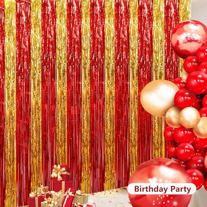 BEISHIDA Red Gold Door Streamers Backdrop Foil Fringe Tinsel Party Streamers Curtains Photo Backdrop for Birthday Graduation Christians Party Decoations - color: 05-red gold