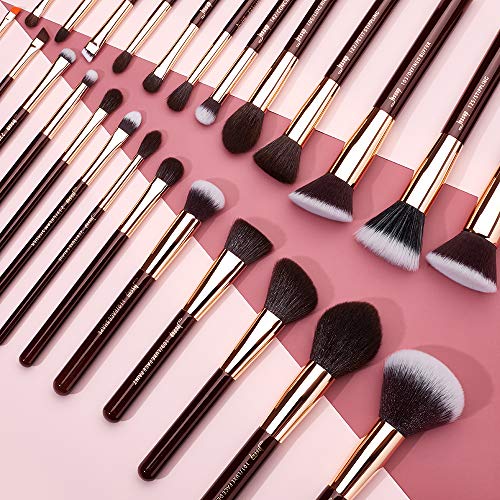 Jessup Makeup Brushes Set Professional, 25PCS Premium Natural Powder Foundation Eyeshadow Blending Concealer Blusher Highlight Labeled Brushes, T280 - color: Zinfandel