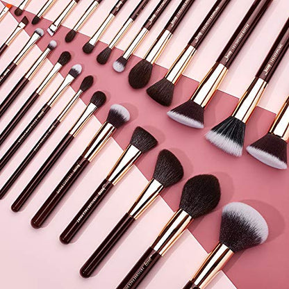 Jessup Makeup Brushes Set Professional, 25PCS Premium Natural Powder Foundation Eyeshadow Blending Concealer Blusher Highlight Labeled Brushes, T280 - color: Zinfandel