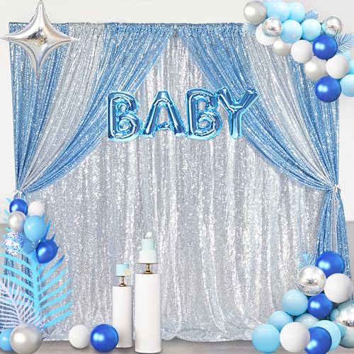 8ft x 8ft Silver Sequin Backdrop CurtainBackdrop for Wedding Birthday - color: Silver, size: 8ft x 8ft