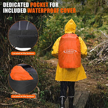 G4Free 35L Hiking Backpack for Women Men, Water Resistant Outdoor Sports | Nylon Water Resistant, 35L (19.7"*12.6"*8.7"), Camping, Climbing, Travel Daypack, Lightweight backpack with Rain Cover - color: Black