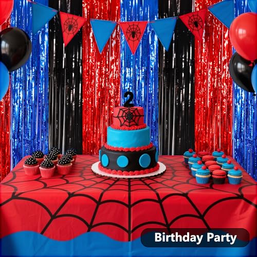 BEISHIDA 3Pcs Red Blue Black Door Streamers Backdrop Foil Fringe Tinsel Curtains Backdrops for Spider Theme Birthday Party Supplies (3.28 ft x 6.56 ft) - color: 3 Pack-red blue black
