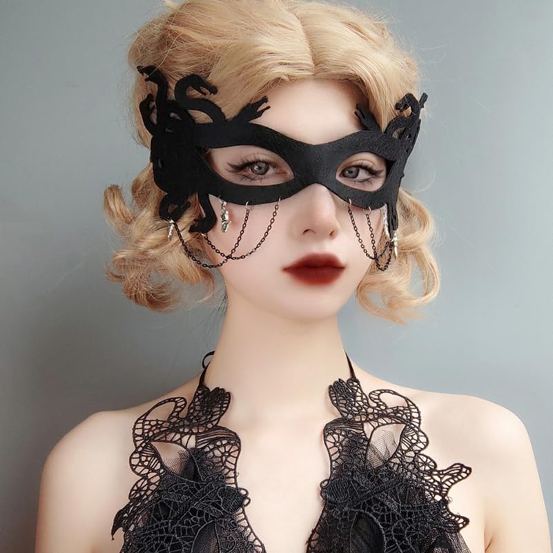 FOMIYES Medusa Snake Demon Halloween Mask - Women Half Face Mask Cosplay Costume Accessory for Masquerade Parties, Carnival, and Witch Themed Events, Halloween, Cosplay