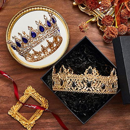 Juexica 4 Pcs Prom King Queen Crowns Gold, M, Royalblue and White Diamond | Gold Tiaras with AB Diamond Stones, Sashes Included, Royalty Crowns for Homecoming Birthday Halloween Wedding Party Costume - color: Royalblue and White Diamond